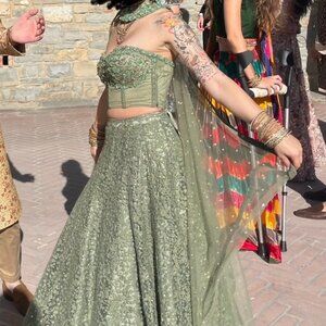 lehinga indian wedding outfit sage green